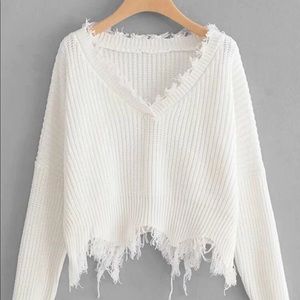 Frayed Trim Drop Shoulder Sweater